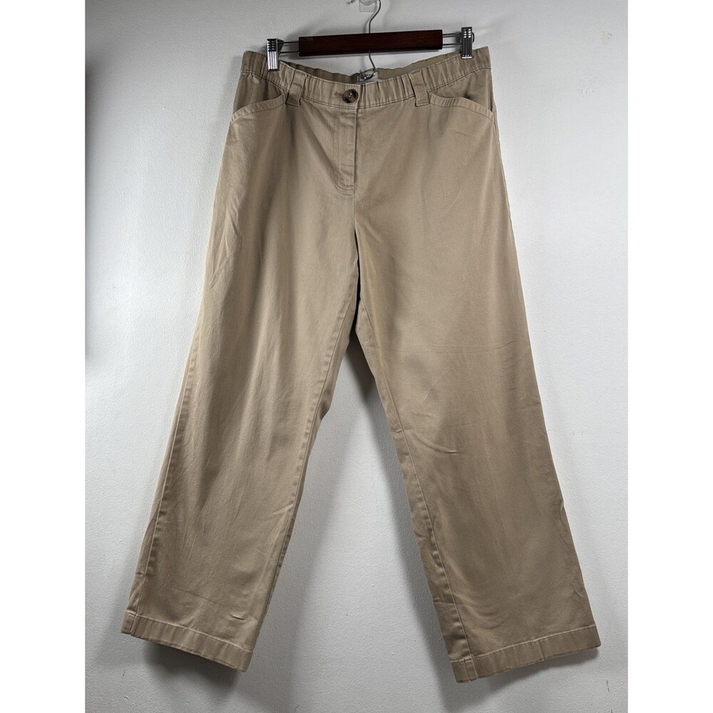 LL Bean Pants Womens 14 PETITE Tan Khaki Classic Fit High Rise Straight Leg